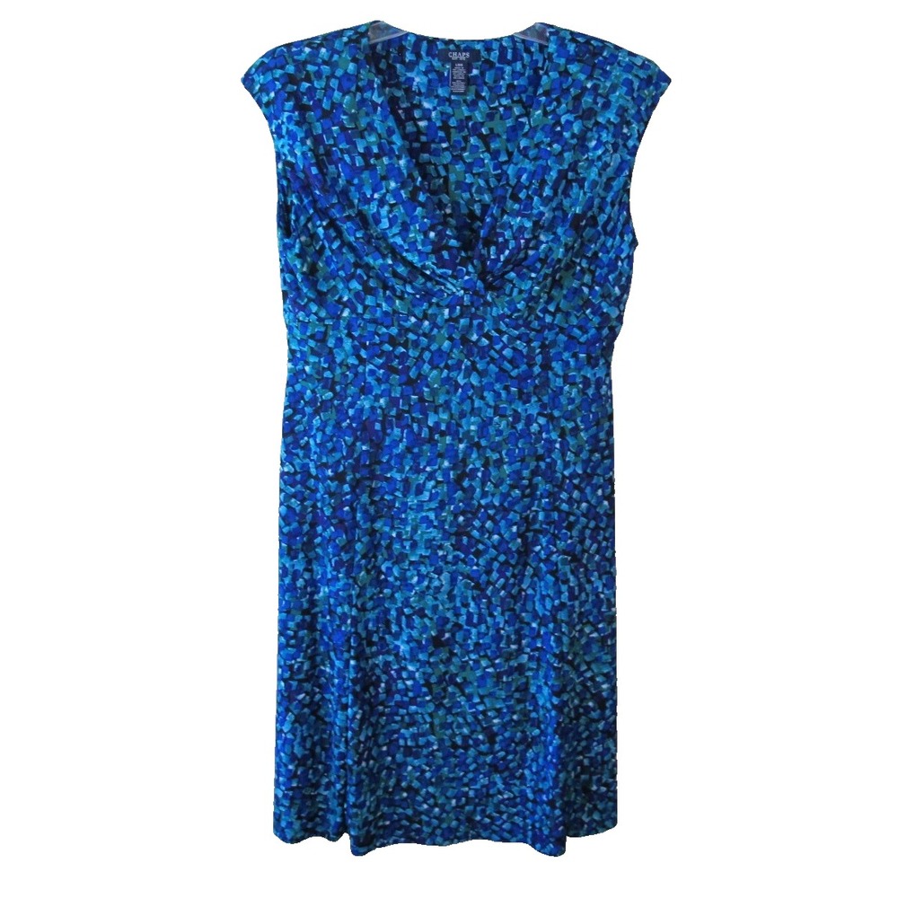 Chaps Sleeveless Sheath Midi Dress Women's Large Blue Stretch Comfort